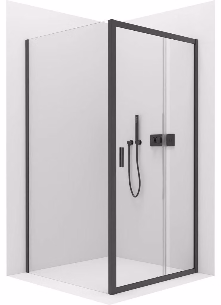 Cabina doccia Varone LINE L/P - 6 mm - vetro trasparente e nero opaco - 110x90x195 cm - scorrevole