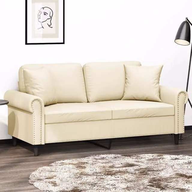 Divano a 2 Posti con Cuscini-Sofa 2 Posti con Cuscini Crema 140 cm in Similpelle 179418