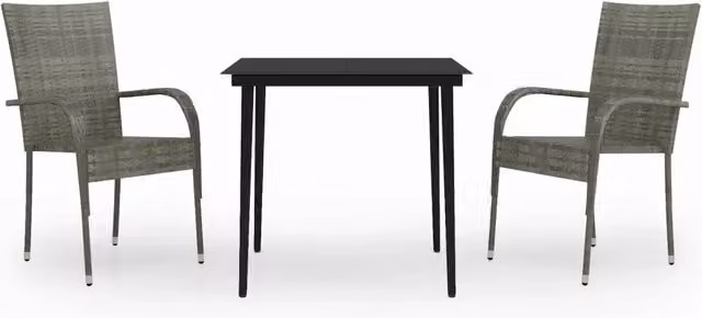 Set da Pranzo da Giardino 3 pz | Set Salotto da Giardino Grigio e Nero