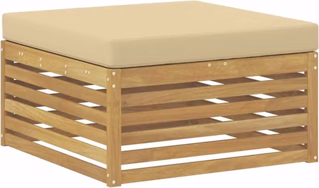 Poggiapiedi da esterno moderno in legno di acacia massello con cuscini beige L: 79 cm, P: 37 cm, H: 37 cm