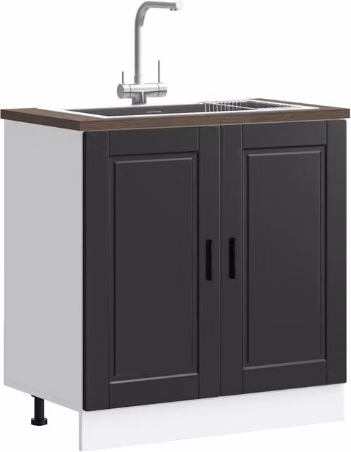 Mobile base lavello-Armadietto da bagno Porto Nero 80x46x81,5cm Legno Multistrato
