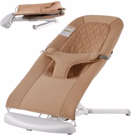 Sdraietta per bambini VEVOR beige, seggiolino pieghevole per neonati da 0 a 9 mesi con 2 angoli di reclinazione, cintura di sicurezza a 3 punti e borsa per il trasporto inclusa