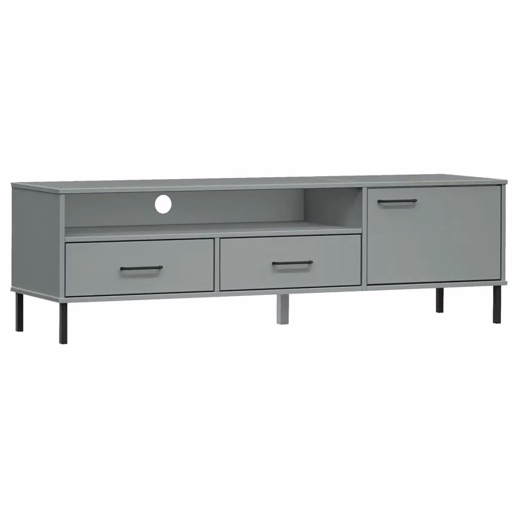 Mobile TV Rustico vidaXL in Legno di Pino e Metallo Grigio L: 158 cm, P: 40 cm, H: 46,5 cm – 2