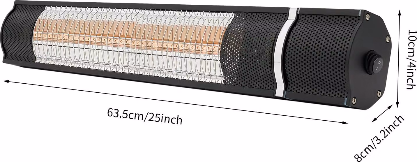 Riscaldatore elettrico da parete per esterni - Potenza: 1500 Watt - Ideale per riscaldare terrazzi e giardini