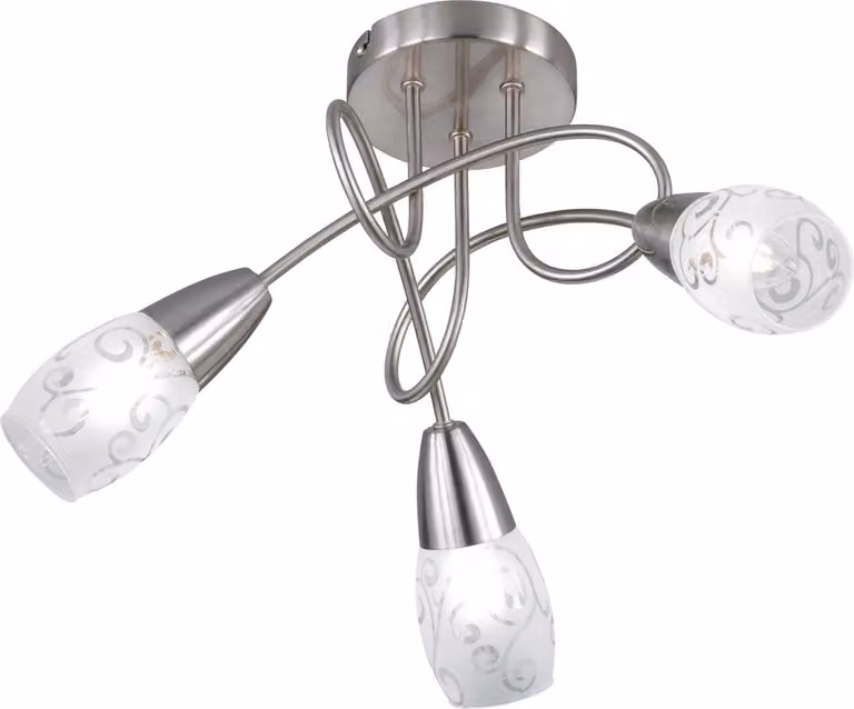 Lampada da soffitto Rondell a 3 luci, argento opaco, vetro decorativo satinato, Ø 47 cm - R6002300