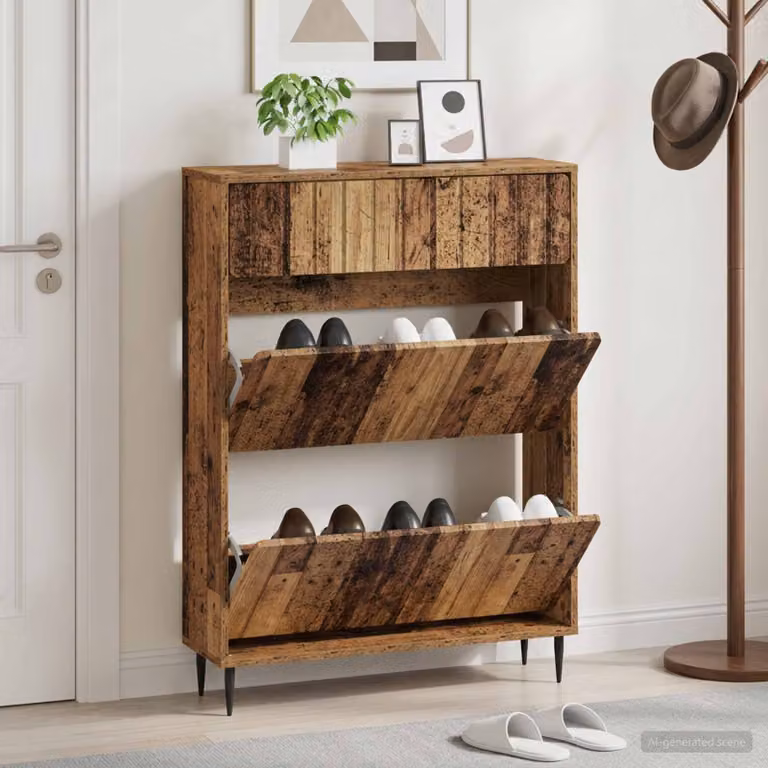 Mobile porta scarpe vidaXL ZWOLLE in legno marrone con ante a ribalta L/P/H: 78 x 24 x 103 cm