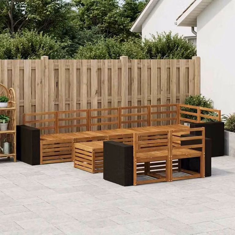 vidaXL Set di divani da esterno 9 pz in legno di acacia con tavolino e elementi angolari, colore marrone e bianco