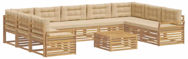 Set di divani da esterno, 10 pezzi, color beige