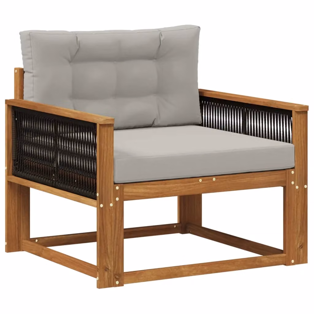 Divano centrale componibile per esterno Design In in legno di acacia con cuscini inclusi, colori marrone e grigio – 2