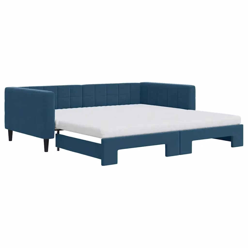 Divano Letto Estraibile vidaXL in Velluto Blu con Cassetto con Funzione Letto L/P/H: 223 x 110 x 68 cm, Materasso 100 x 200 cm – 2