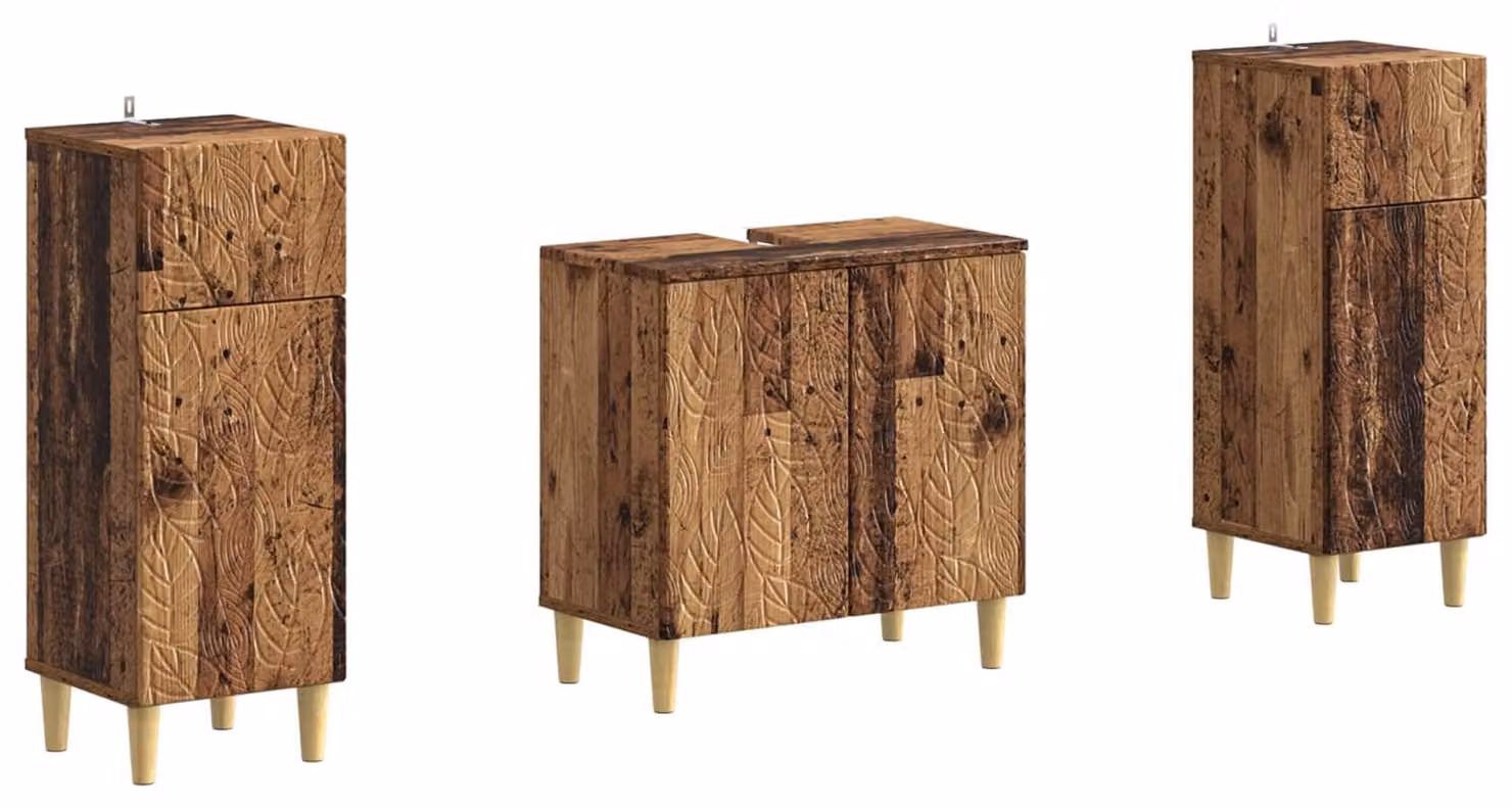 Set di due mobili da bagno in legno riciclato, modello DELFT
