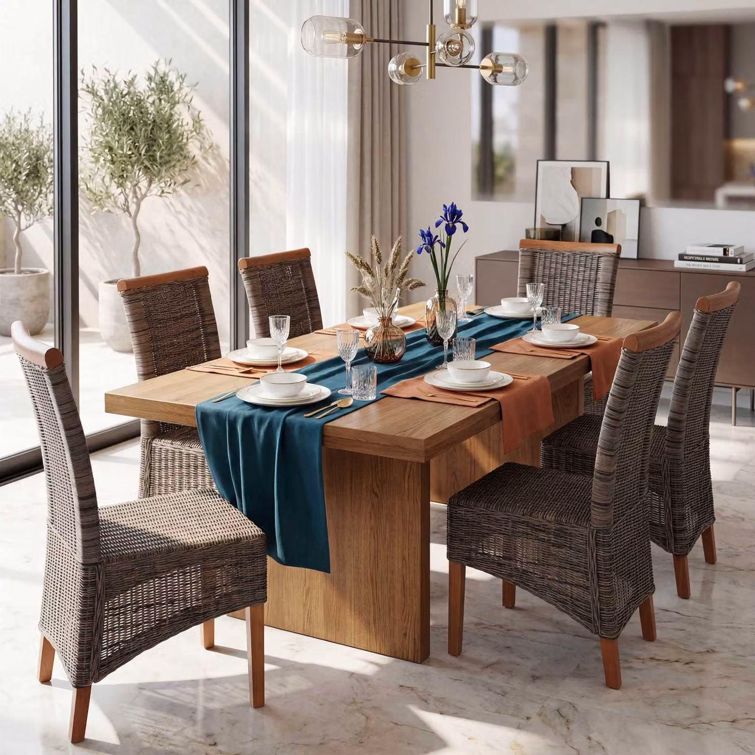 set di 6 sedie da pranzo Savona, sedia da cucina, rattan ~ senza cuscino di seduta