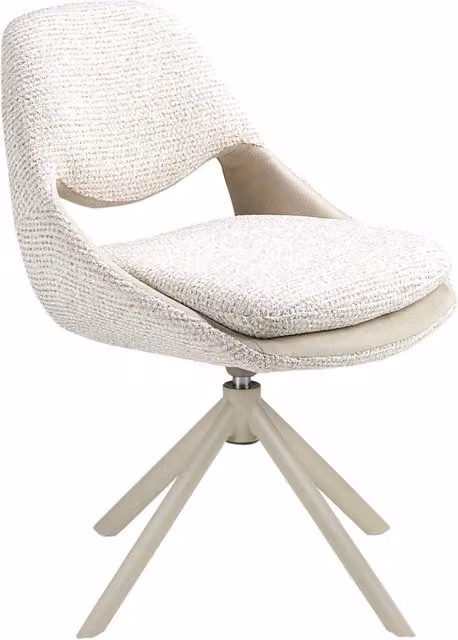 Sedia girevole moderna Angel Cerdá in tessuto bianco e beige con struttura in metallo matt
