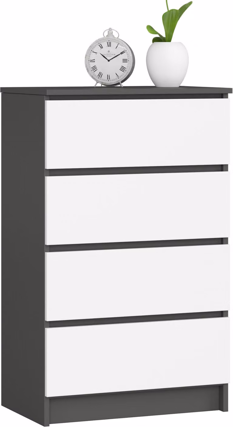 Comò elegante K60 con 4 cassetti in grigio grafite e bianco