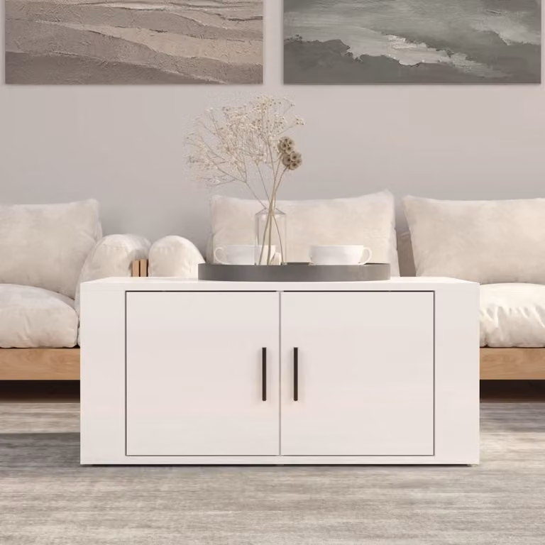 vidaXL Tavolino da Salotto Moderno Bianco Lucido in Legno, L 80 cm x P 50 cm x H 36 cm