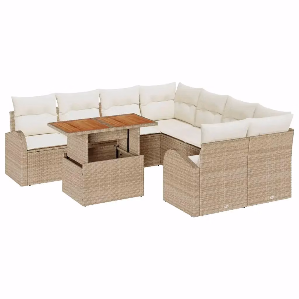 Set Divano da Giardino a Forma a U vidaXL in Rattan e Metallo Beige con 9 Pezzi e Cuscini Inclusi – 2