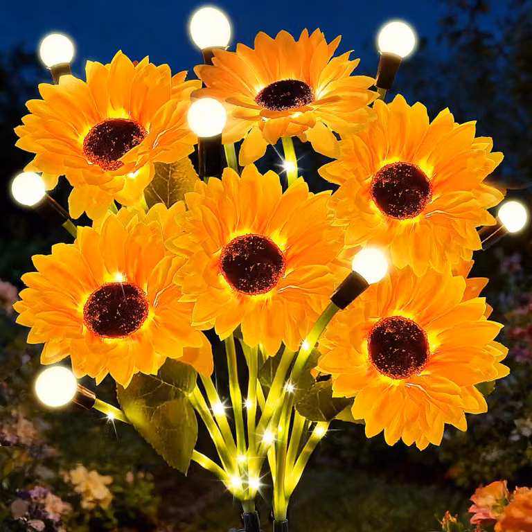 Lampade solari a forma di girasole, 2 pezzi, luce bianco caldo, grado di protezione IP65, per uso esterno