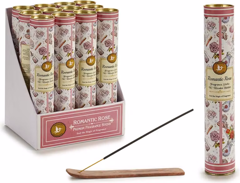 Set di bastoncini d'incenso in barattolo - Rose (12x30pz) + supporto