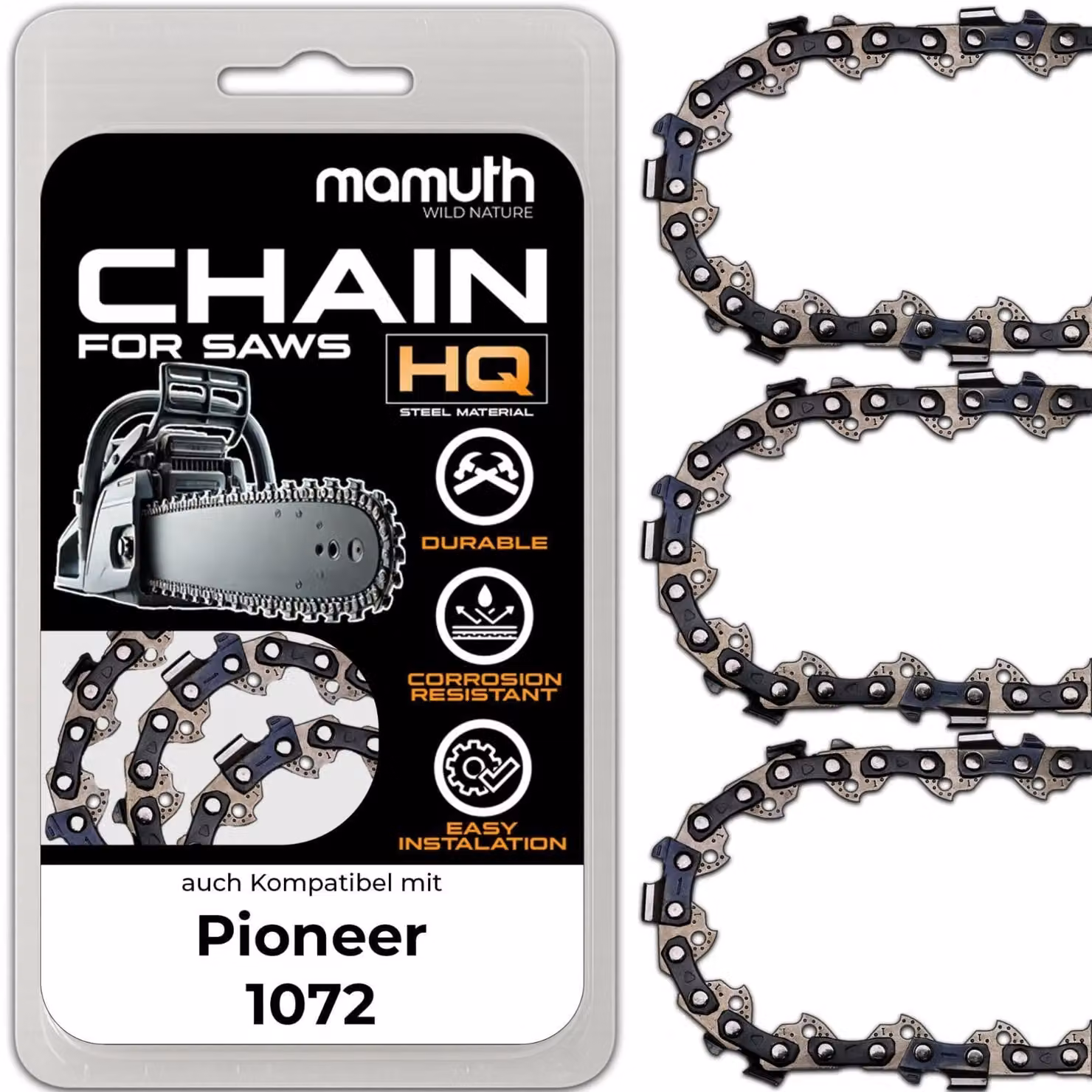 3 catene per motosega, catena per motosega da 45 cm, 1,5 mm, 0,325", 72 maglie, compatibili con Pioneer 1072