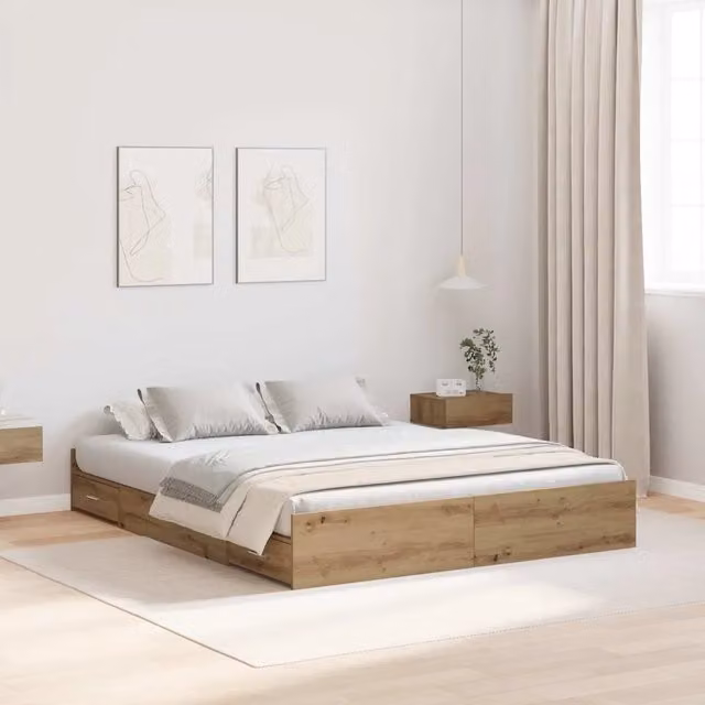 Struttura letto con contenitore Rovere artigianale 140 x 190 cm 3335316