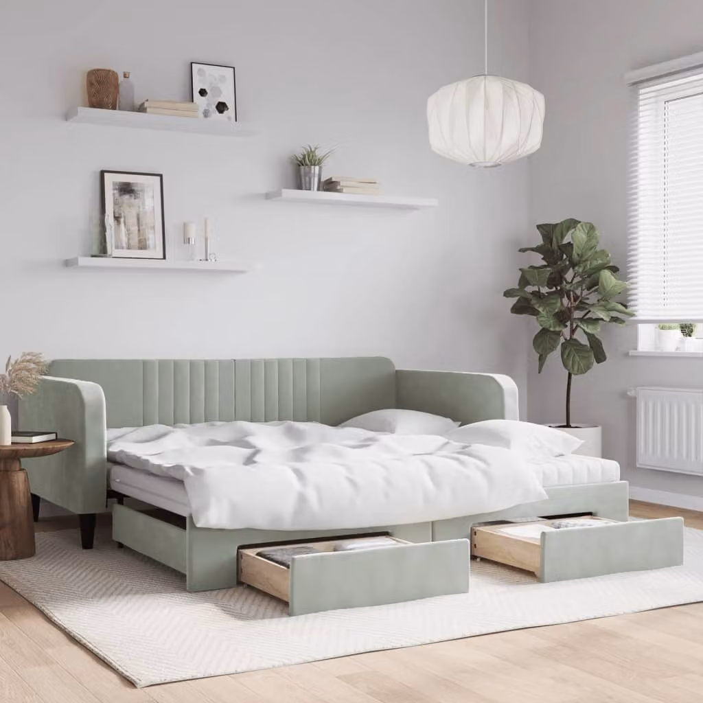 vidaXL Divano Letto Moderno in Velluto Grigio con Cassetti L/P/H: 223 x 100 x 75 cm