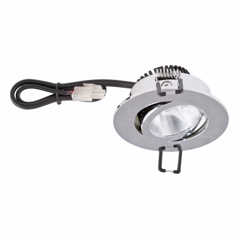 EVN P-LED da incasso a soffitto, rotonda e orientabile, cromata, IP20, 350 mA, 6 W, 3000 K, 620 lm, 90 Ra, diametro di incasso 68 mm