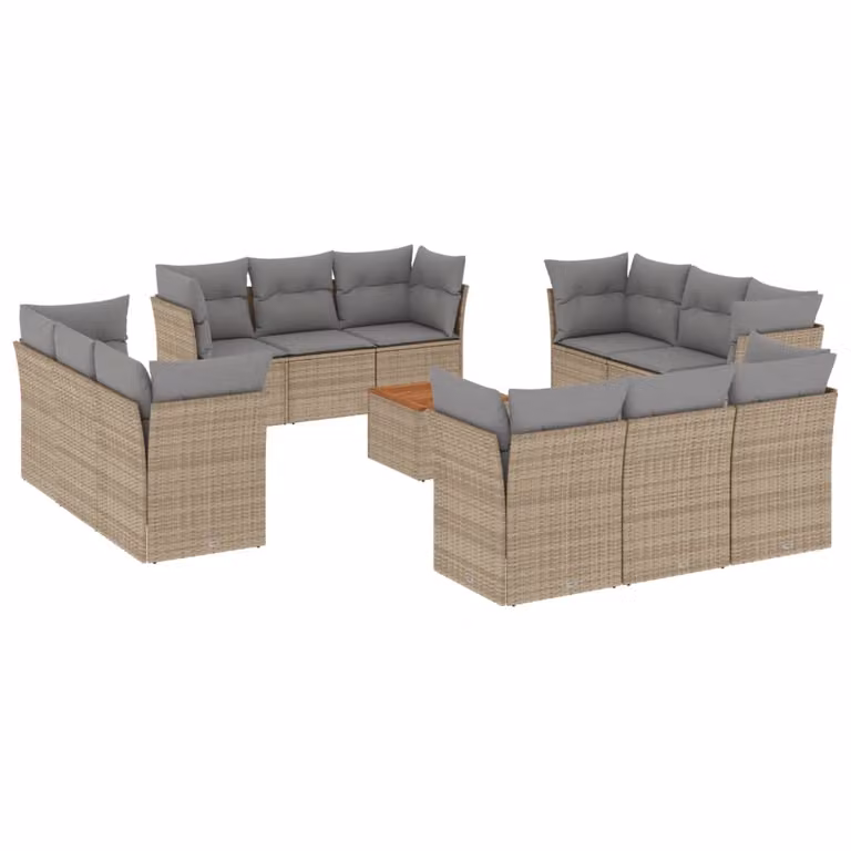 Set Divano da Giardino 13 pz con Cuscini Beige Misto Polyrattan