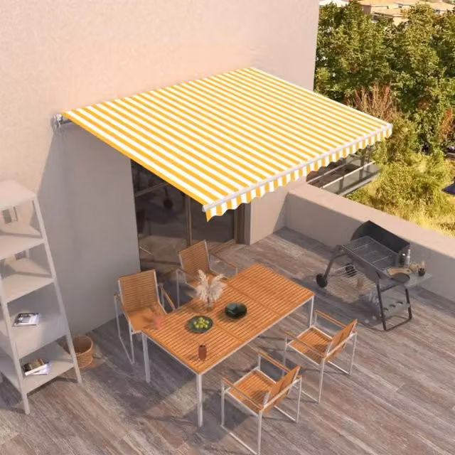 Tenda da Sole Retrattile Manuale 450x300 cm Gialla e Bianca