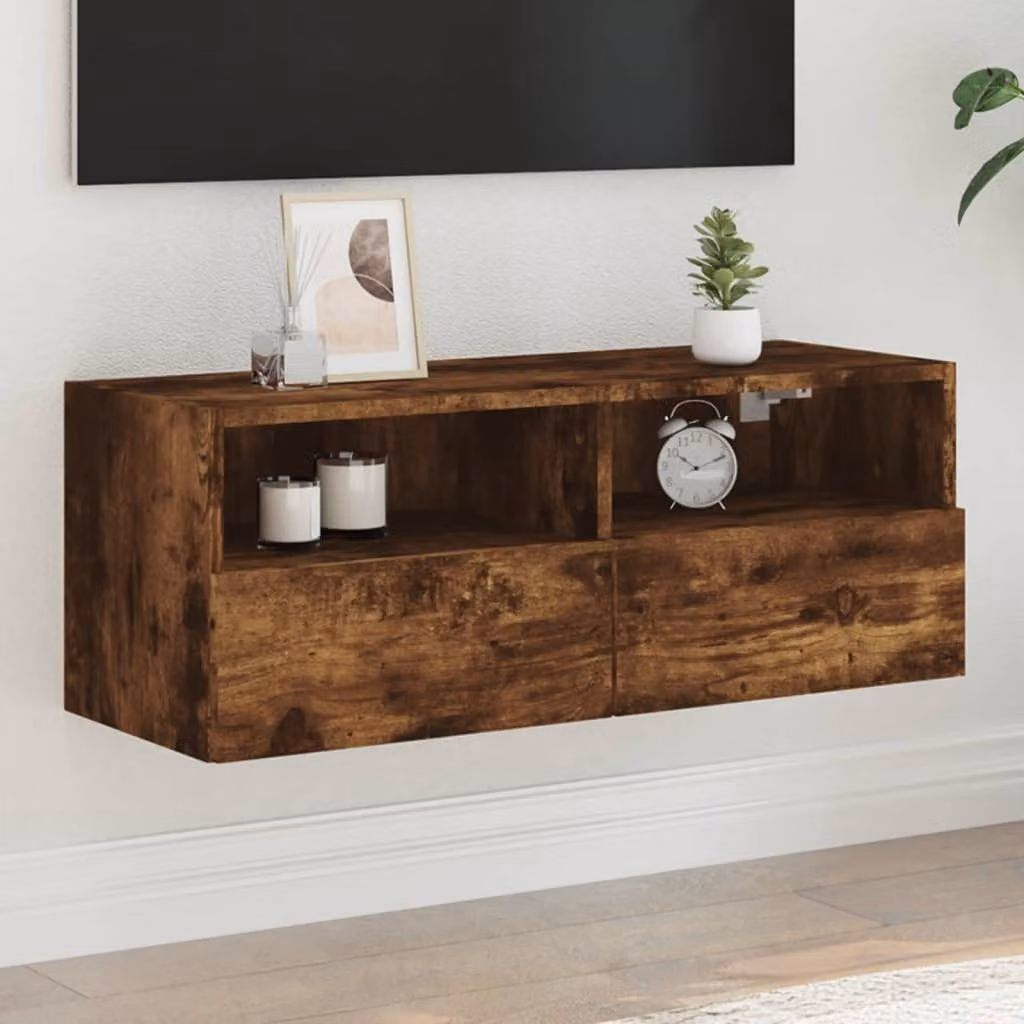 Mobile TV a parete vidaXL in legno Rovere Fumo, L 80 x P 30 x H 30 cm