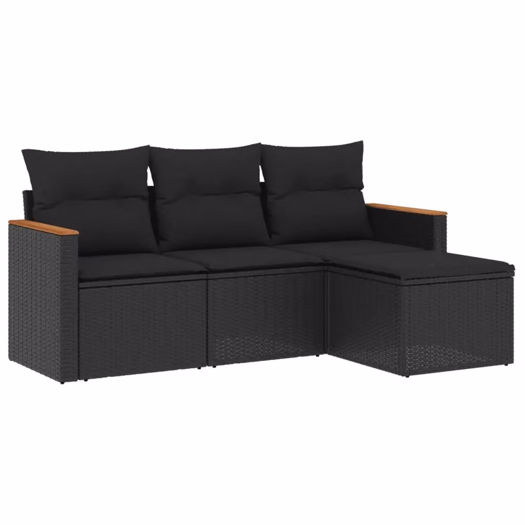 Set di divani da giardino vidaXL in polyrattan nero con cuscini, componibile a forma di L per esterno e terrazza – 2