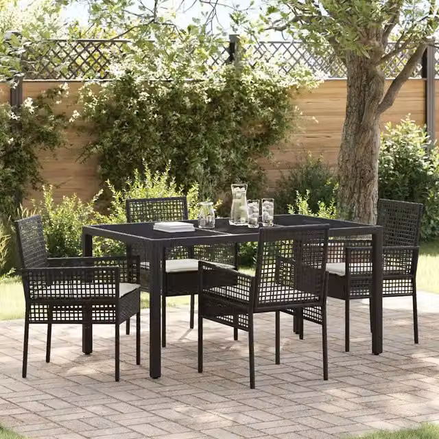Set da Pranzo per Giardino 5 pz Nero polyrattan 3334857
