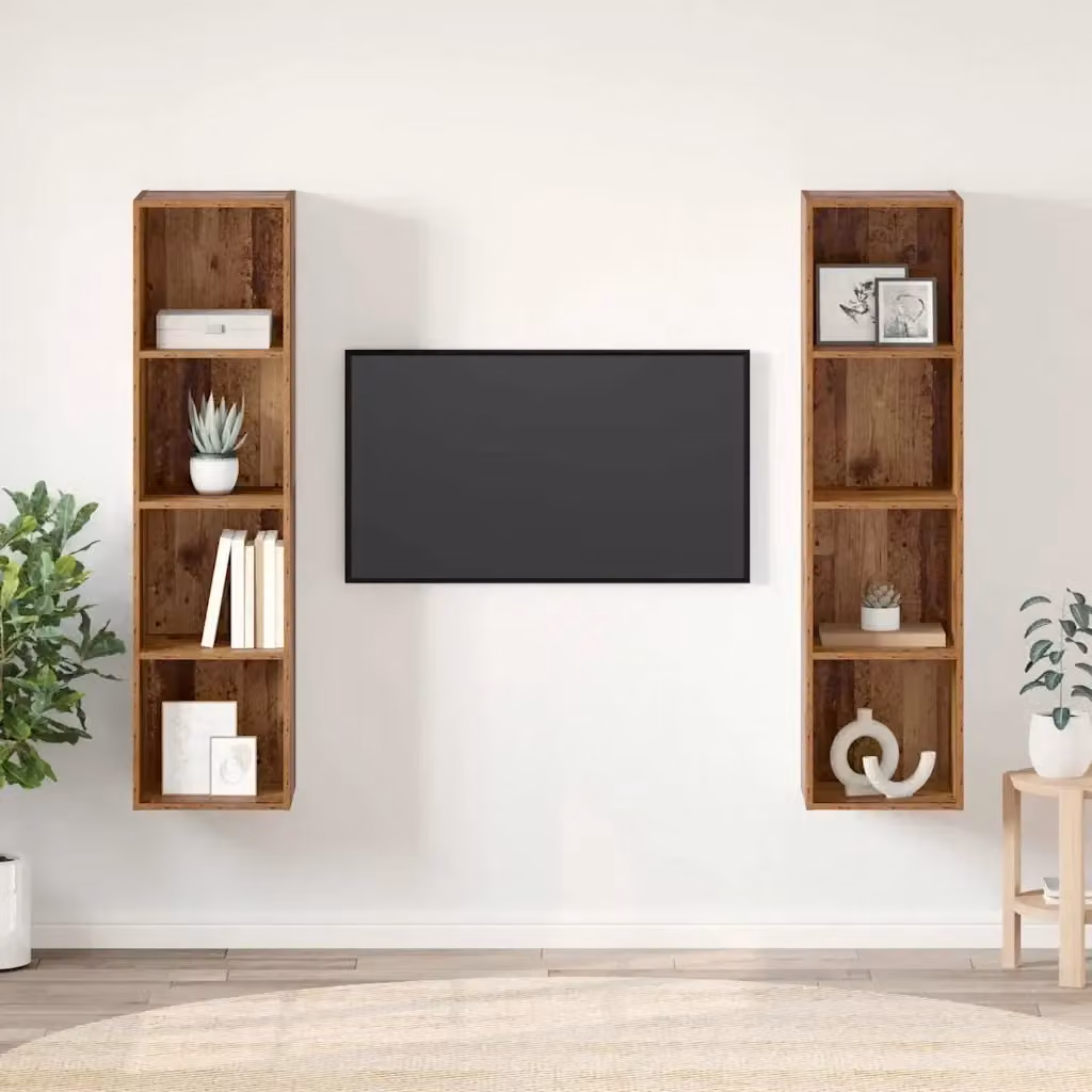 Set di 2 mobili porta TV Design In in legno marrone con stile minimalista per soggiorno, L/P/H: 37 x 37 x 142,5 cm – 2