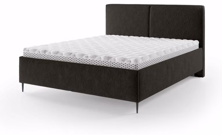 Letto imbottito con contenitore integrato, modello Hatti, colore antracite scuro, dimensioni 180 x 200 cm