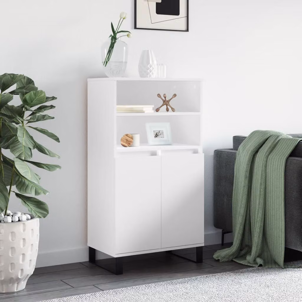 Credenza Alta vidaXL Bianca con Ante a Battente e Ripiani Interni in Stile Industrial L/P/H: 60 x 36 x 110 cm