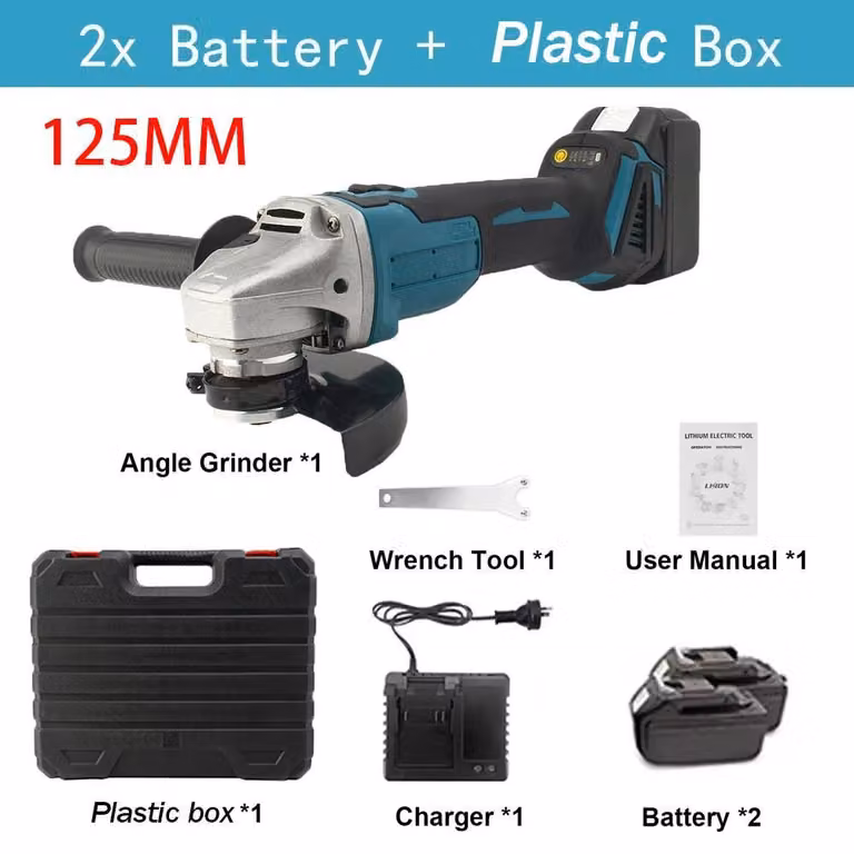 Smerigliatrice angolare a batteria - 125 mm, 18V - Motore brushless - 2 batterie - Per smerigliatura e taglio - Spina di tipo EU