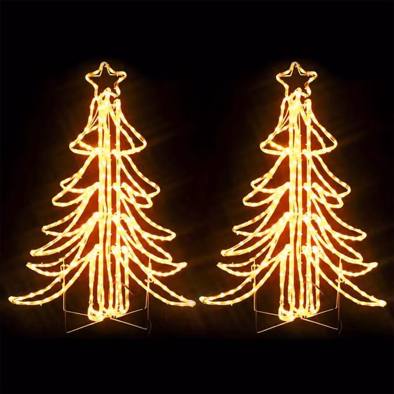 Alberi di Natale a LED 2 pz. Pieghevole Bianco caldo 87x87x93 cm