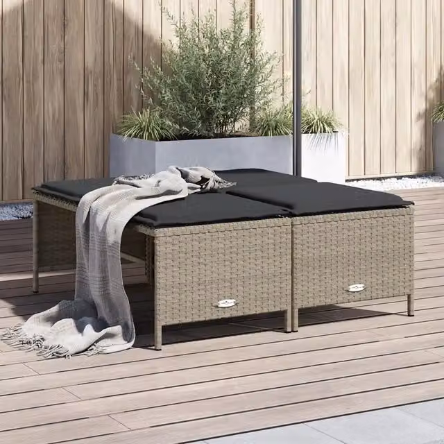 Set di 4 sgabelli da giardino vidaXL in polyrattan grigio con cuscini inclusi – 1