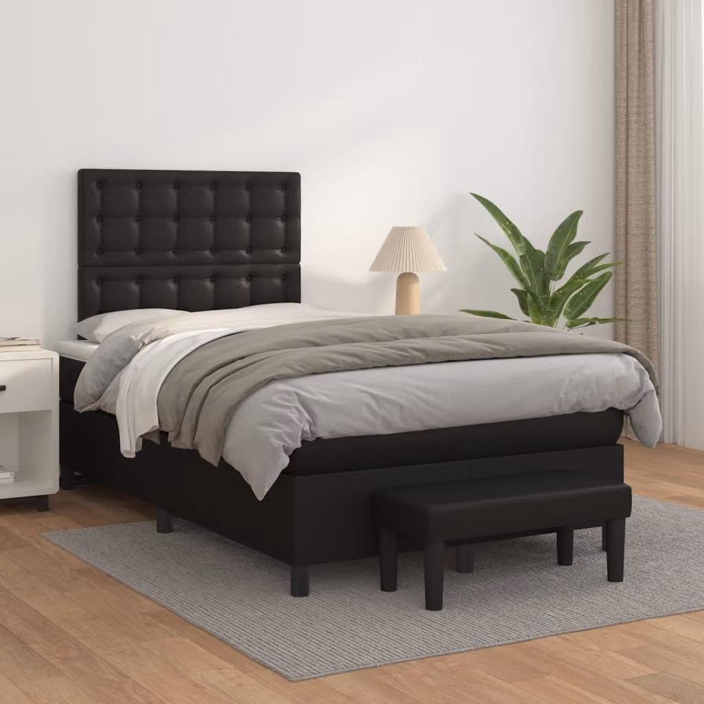 The Living Store Letto a molle con materasso nero 120x200 cm in Pelle finta