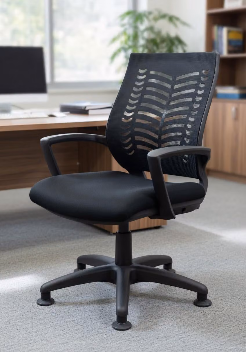 Sedia da ufficio confortevole, dotata di braccioli robusti e schienale traspirante