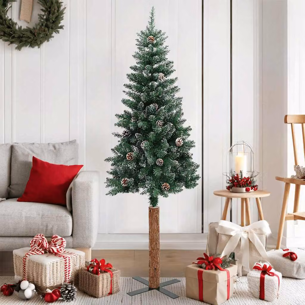 Maison Exclusive - Albero di Natale slanciato in vero legno con effetto neve, verde, 150 cm