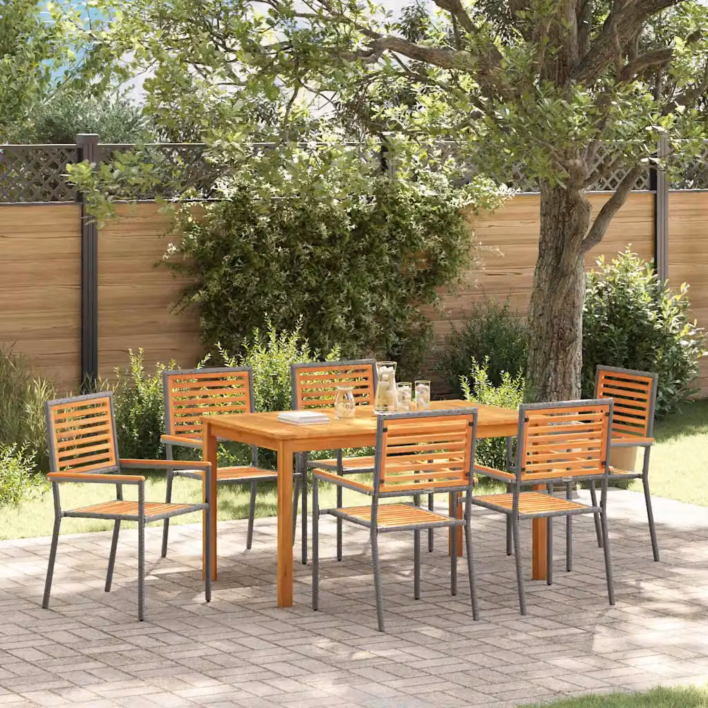 vidaXL Set da Pranzo per Giardino e Terrazzo in Legno di Acacia 7 pz Grigio e Marrone – 1