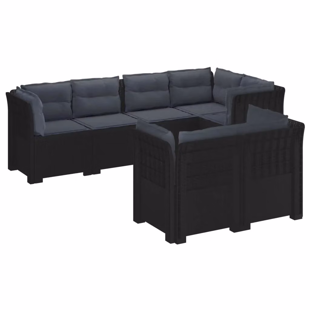 Set da giardino moderno vidaXL con 7 posti in polyrattan grigio antracite e cuscini inclusi – 2
