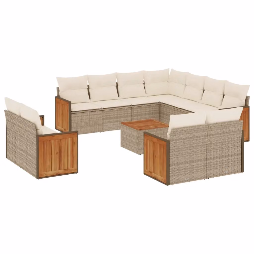 Set di divani da giardino VIDAXL in polyrattan con cuscini beige, 12 posti – 2