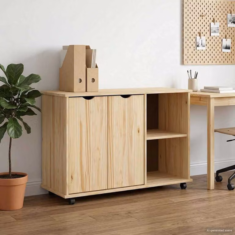 Carrello mobile con ruote vidaXL in legno di pino marrone L 100 cm x P 39 cm x H 65,5 cm