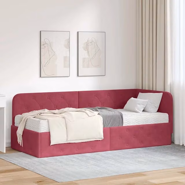 Cornice del letto ad angolo Rosso Vino 80 x 200 cm Velluto 3394066
