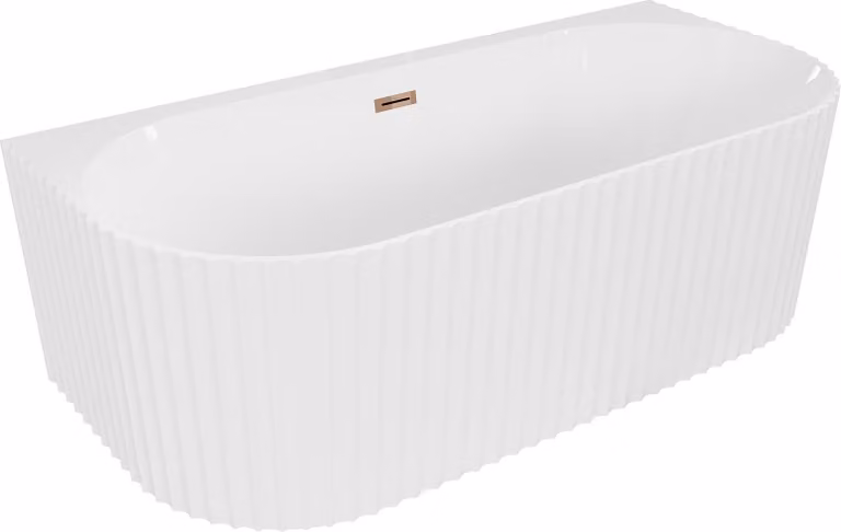 Mexen Sella vasca da bagno libera a parete scanalata 150 x 75 cm, bianca lucida, troppo pieno oro rosa - 52711507500-60