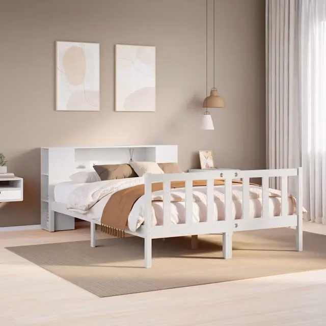 Letto Libreria senza Materasso Bianco 150x200 cm Legno di Pino 3321660