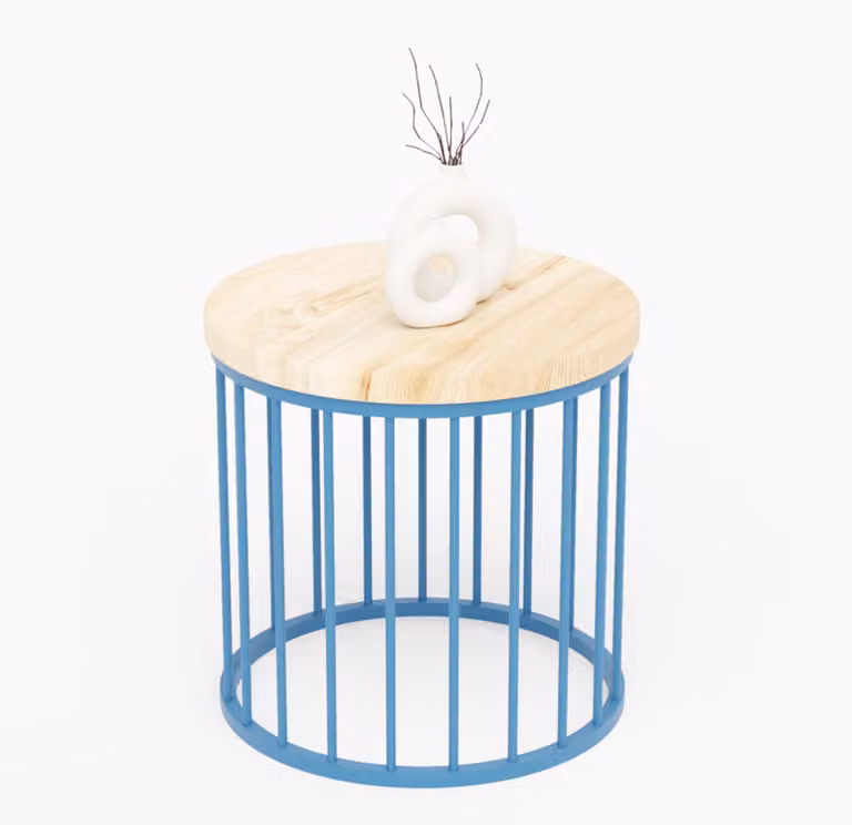 LAMO Manufaktur Tavolino da salotto rotondo in legno e metallo 40 x 37 cm - Tavolino da caffè, tavolo soggiorno, tavolinetto da salotto - Tavolo rotondo, design moderno - Colore: naturale, gambe: blu