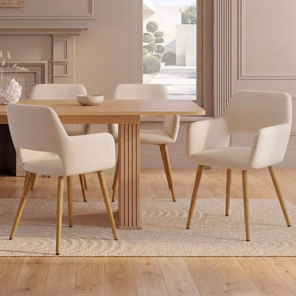 Set di 4 sedie da pranzo con braccioli IDMarket HOLY in velluto beige e metallo – 2