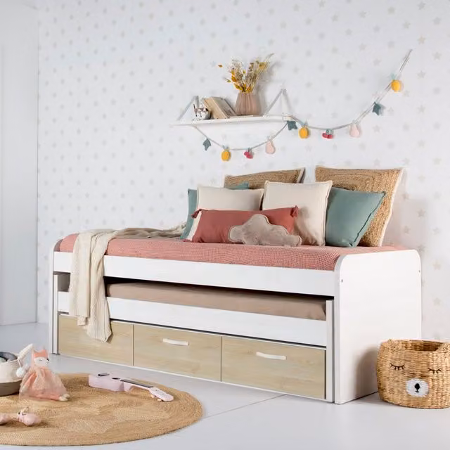 Letto estraibile con cassetti Banak per materasso da 90x190 cm in legno MDF disponibile in bianco, grigio o rosa